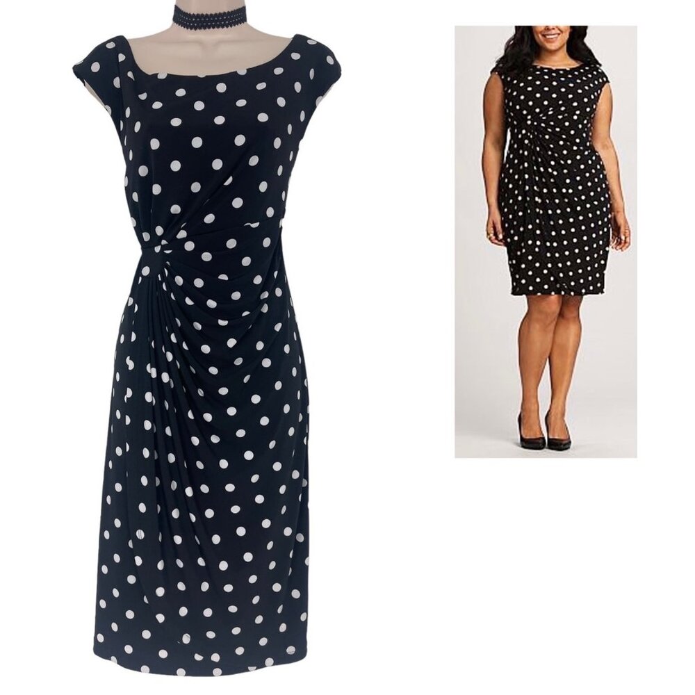 Black & White Polka Dot Faux-Wrap Dress Size‎ 14 Sheath Wedding Party Connected